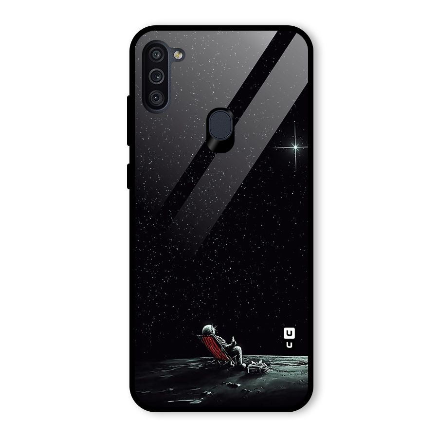 Resting Spaceman Face Glass Back Case for Galaxy M11