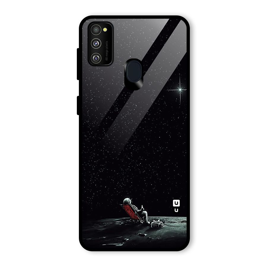 Resting Spaceman Face Glass Back Case for Galaxy M21