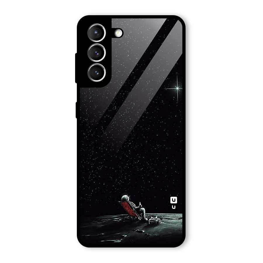 Resting Spaceman Face Glass Back Case for Galaxy S21 5G