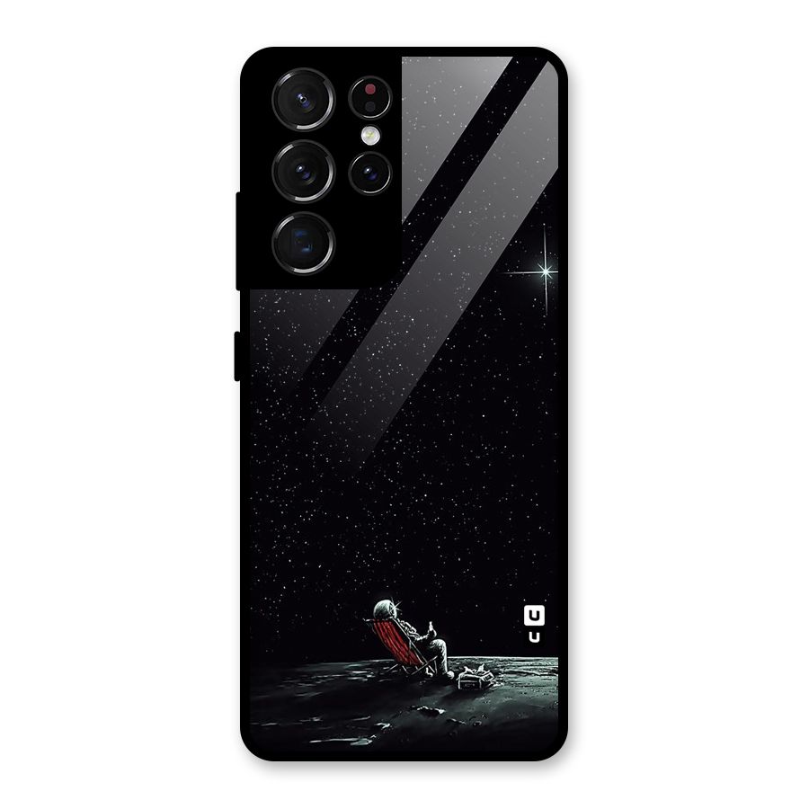 Resting Spaceman Face Glass Back Case for Galaxy S21 Ultra 5G
