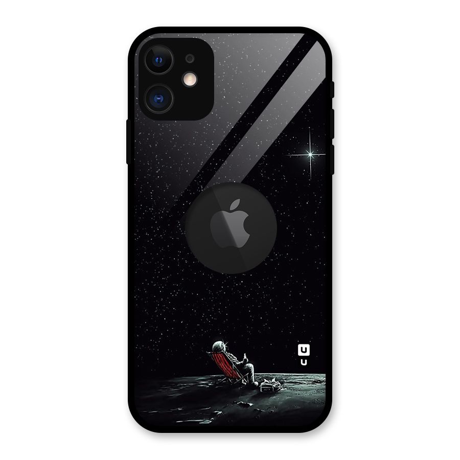 Resting Spaceman Face Glass Back Case for iPhone 11 Logo Cut