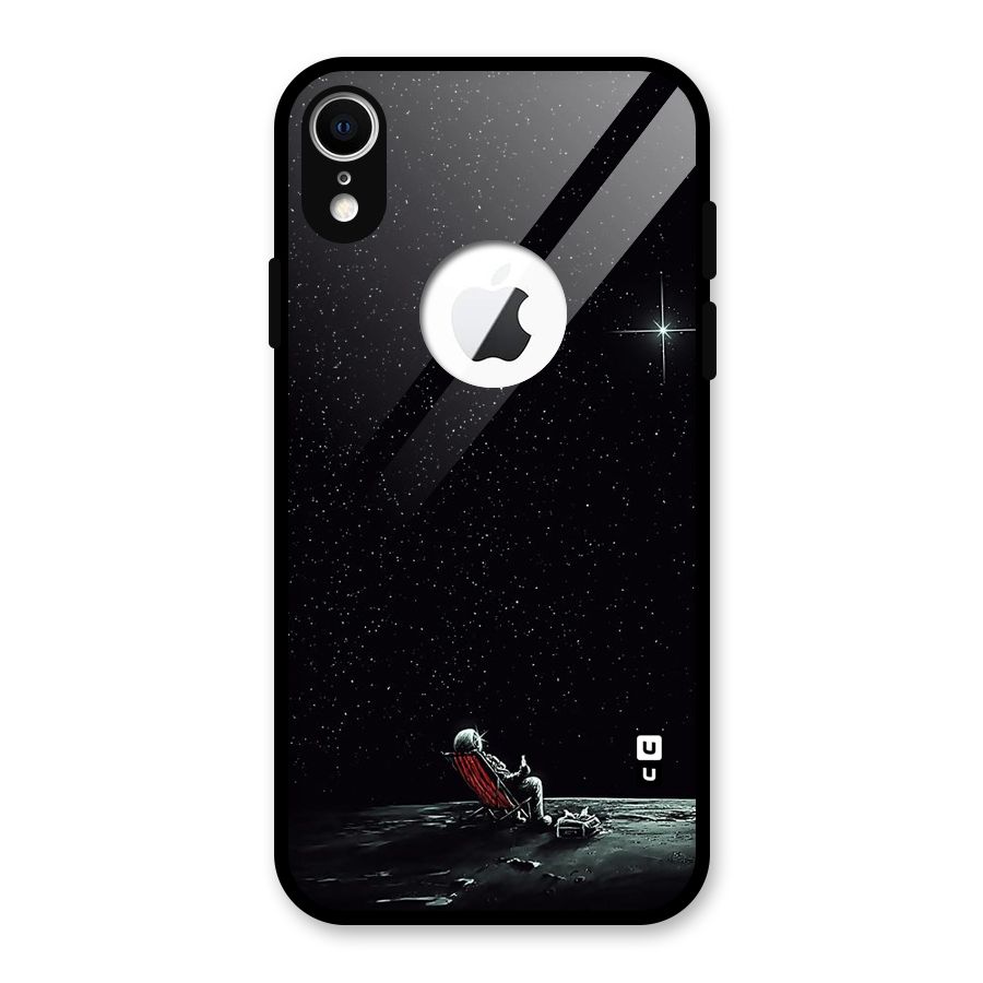 Resting Spaceman Face Glass Back Case for iPhone XR Logo Cut