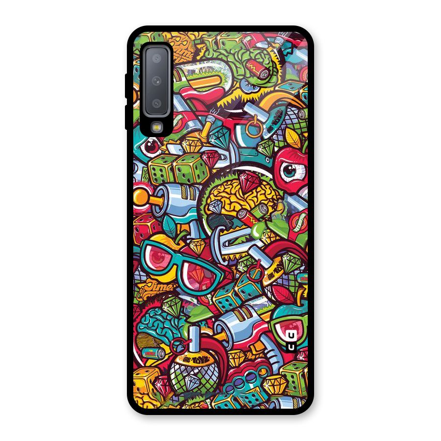 Retro Diamond Design Glass Back Case for Galaxy A7 (2018)