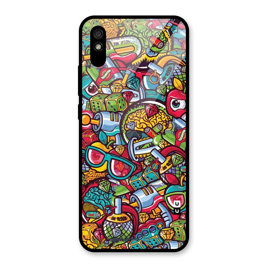 Retro Diamond Design Glass Back Case for Redmi 9i