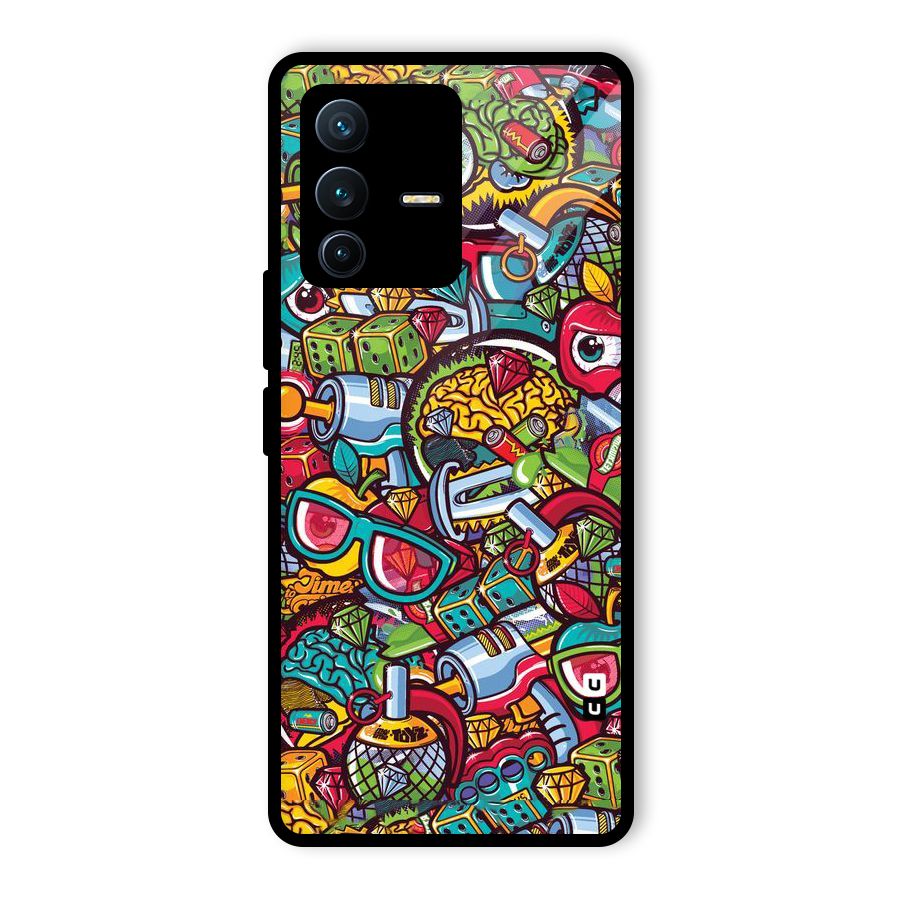Retro Diamond Design Glass Back Case for Vivo V23 Pro