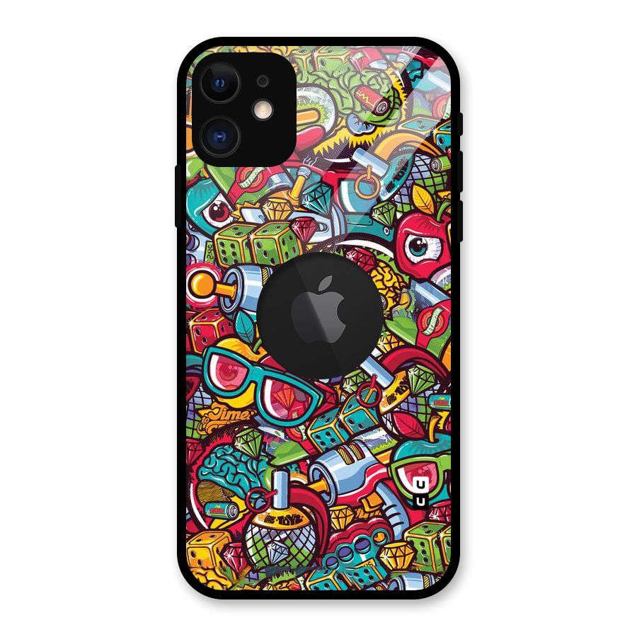 Retro Diamond Design Glass Back Case for iPhone 11 Logo Cut