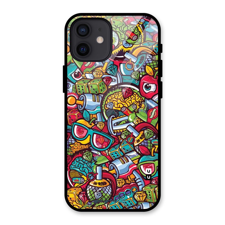 Retro Diamond Design Glass Back Case for iPhone 12