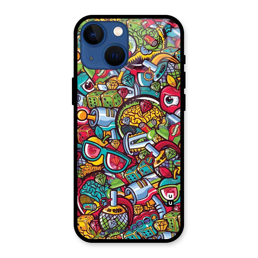 Retro Diamond Design Glass Back Case for iPhone 13 Mini