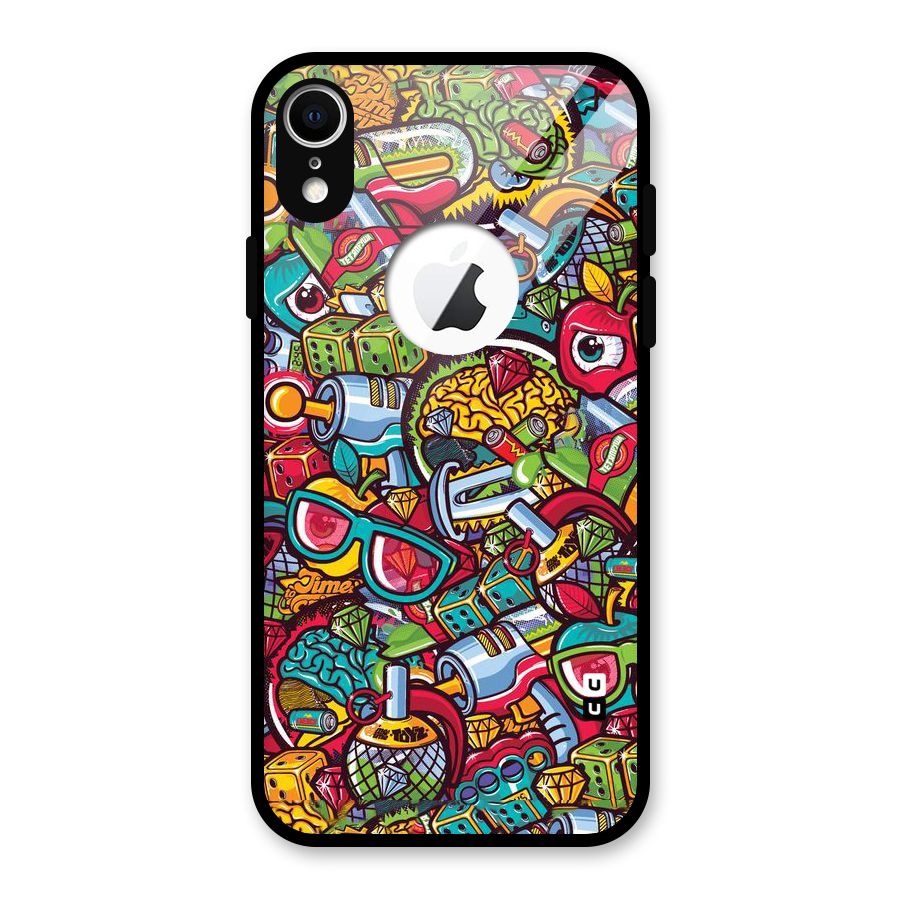Retro Diamond Design Glass Back Case for iPhone XR Logo Cut