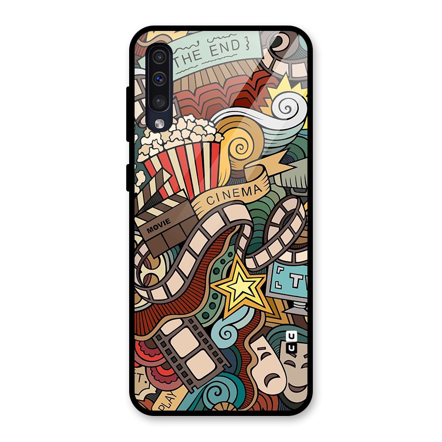 Retro Doodle Art Glass Back Case for Galaxy A50