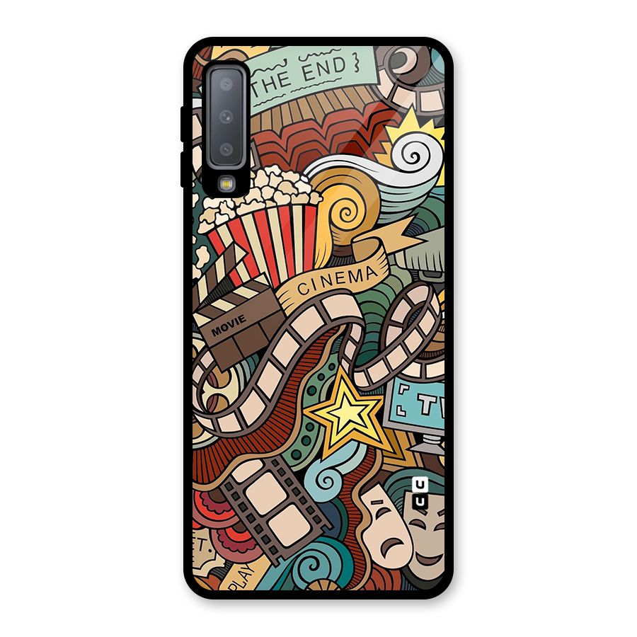 Retro Doodle Art Glass Back Case for Galaxy A7 (2018)