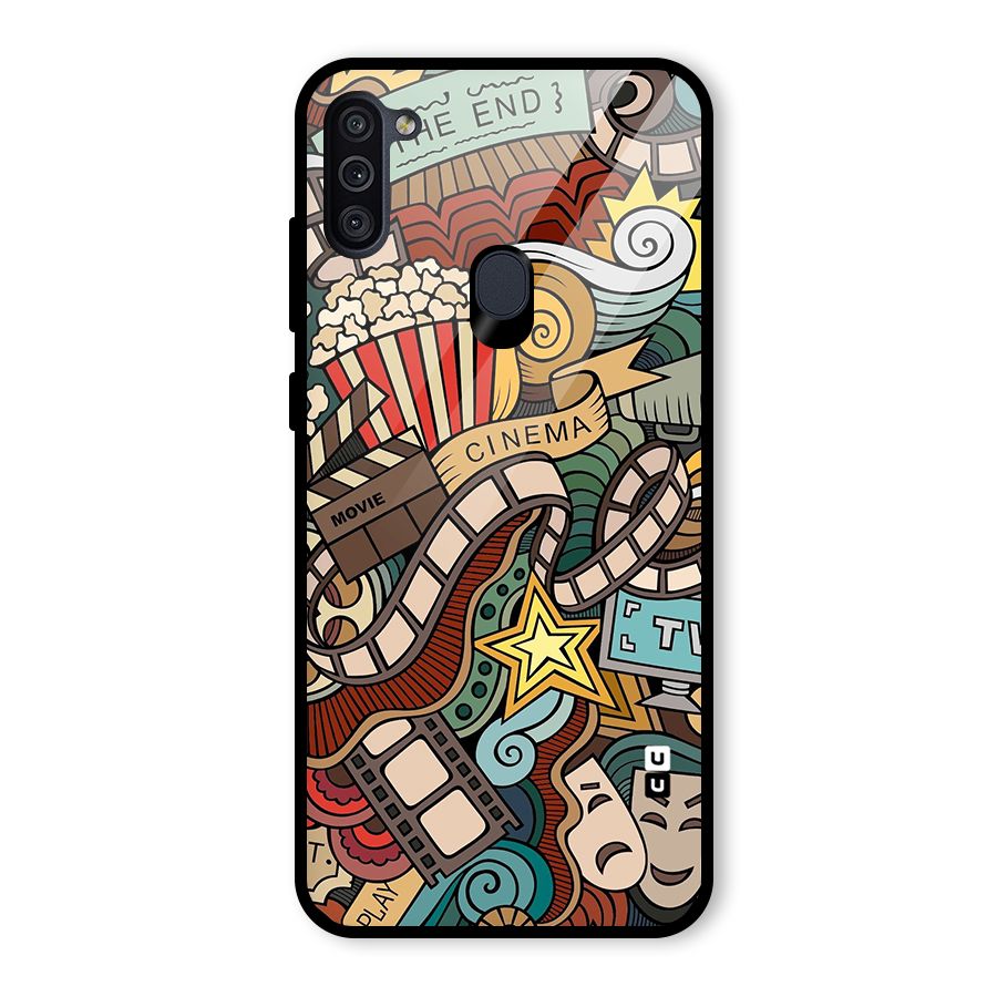 Retro Doodle Art Glass Back Case for Galaxy M11
