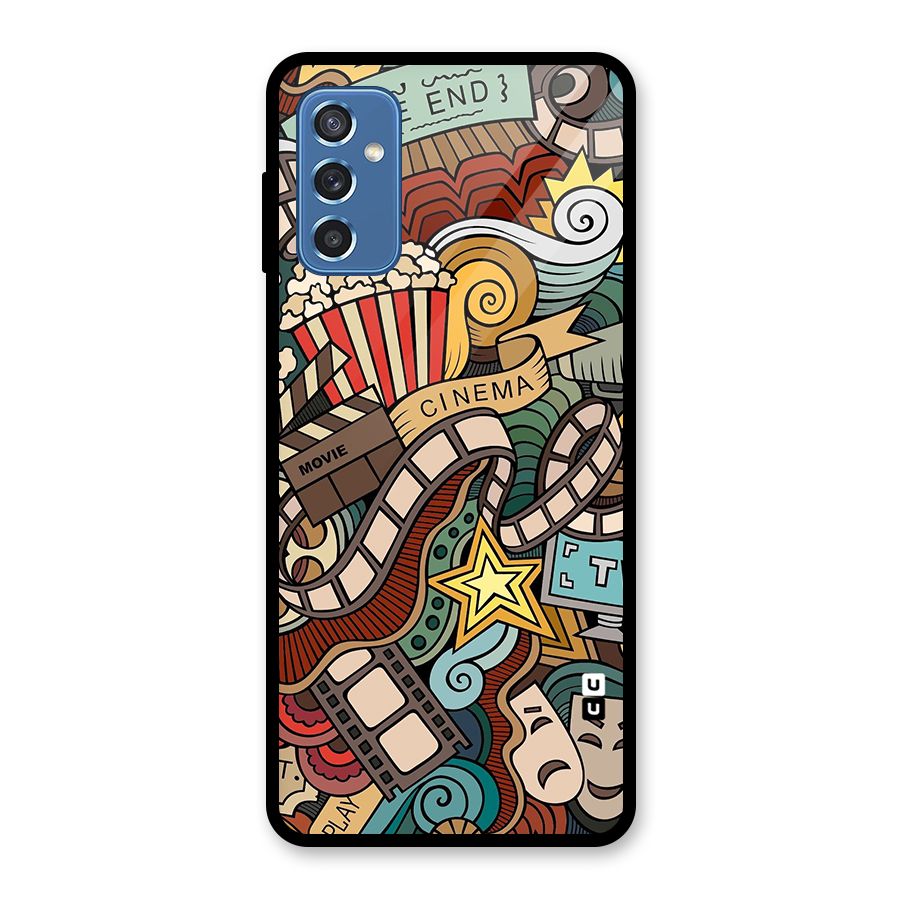 Retro Doodle Art Glass Back Case for Galaxy M52 5G