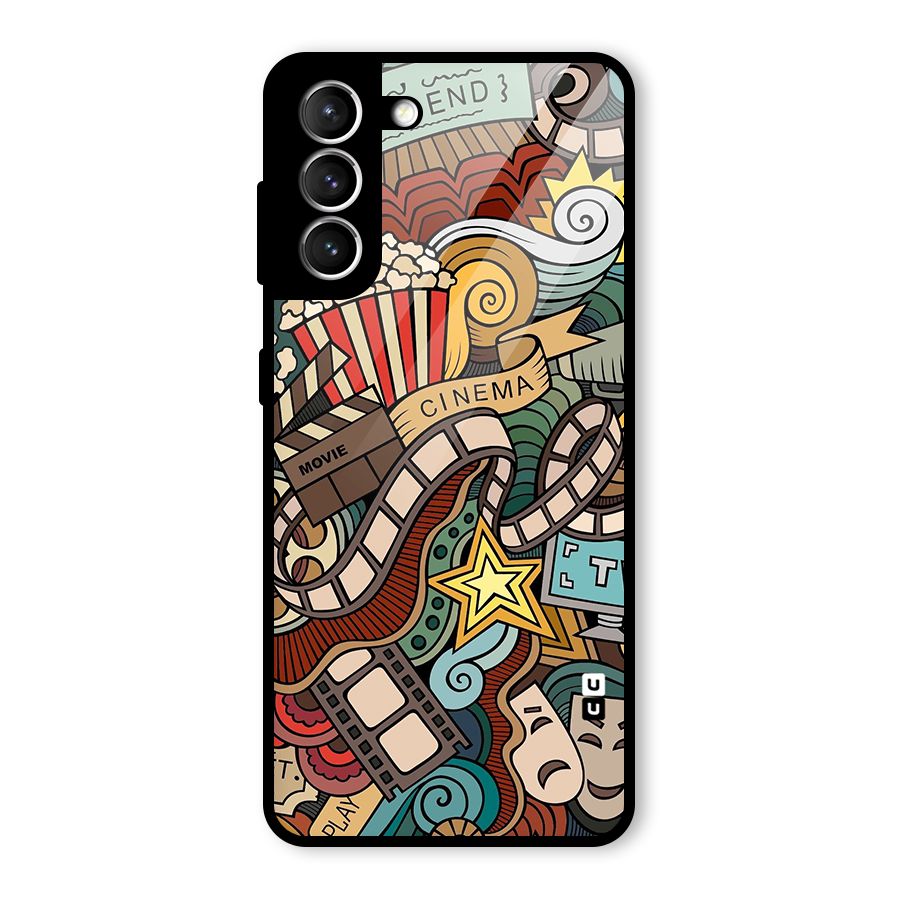 Retro Doodle Art Glass Back Case for Galaxy S21 5G