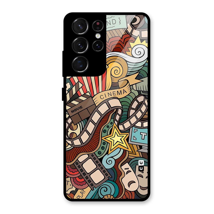 Retro Doodle Art Glass Back Case for Galaxy S21 Ultra 5G