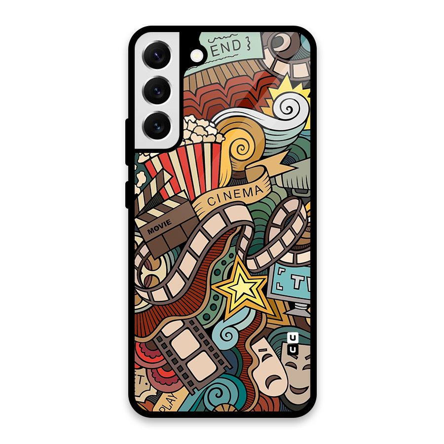 Retro Doodle Art Glass Back Case for Galaxy S22 Plus 5G