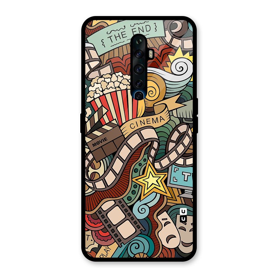 Retro Doodle Art Glass Back Case for Oppo Reno2 F