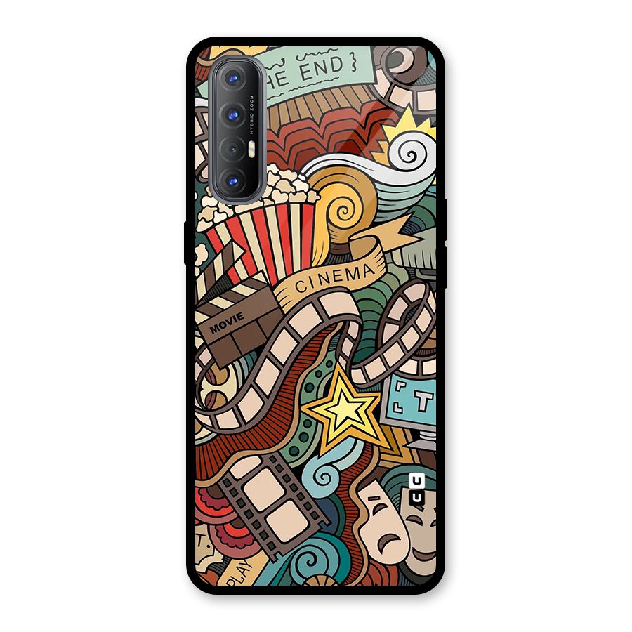 Retro Doodle Art Glass Back Case for Oppo Reno3 Pro