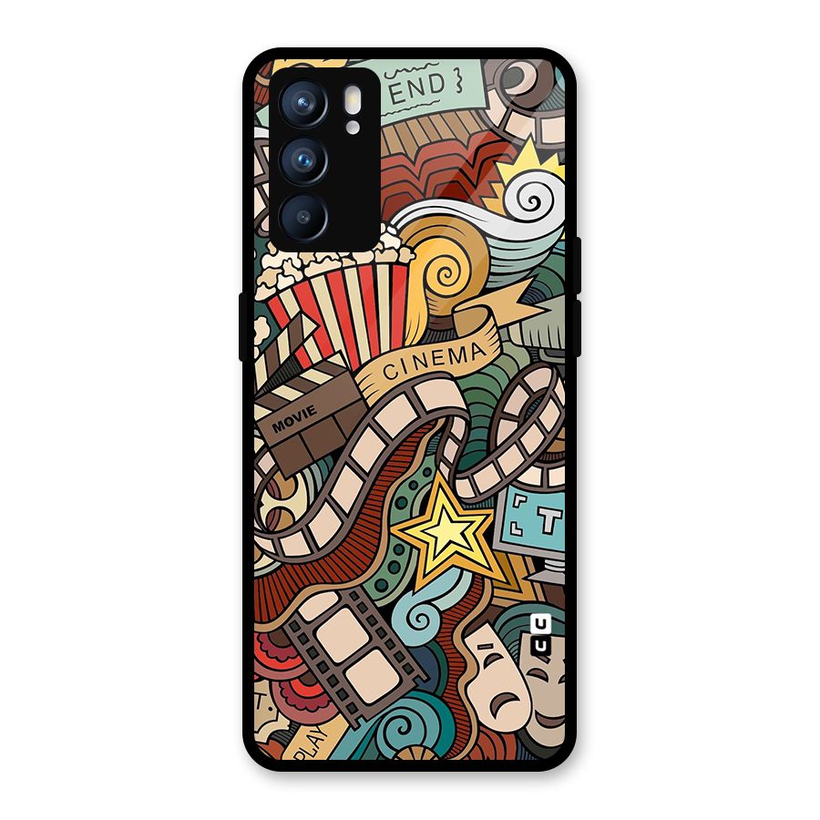 Retro Doodle Art Glass Back Case for Oppo Reno6 5G