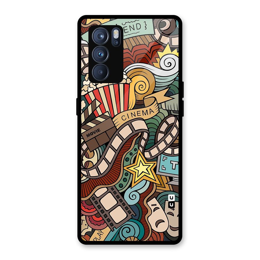 Retro Doodle Art Glass Back Case for Oppo Reno6 Pro 5G
