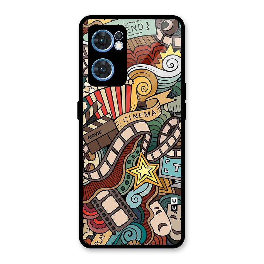 Retro Doodle Art Glass Back Case for Oppo Reno7 5G