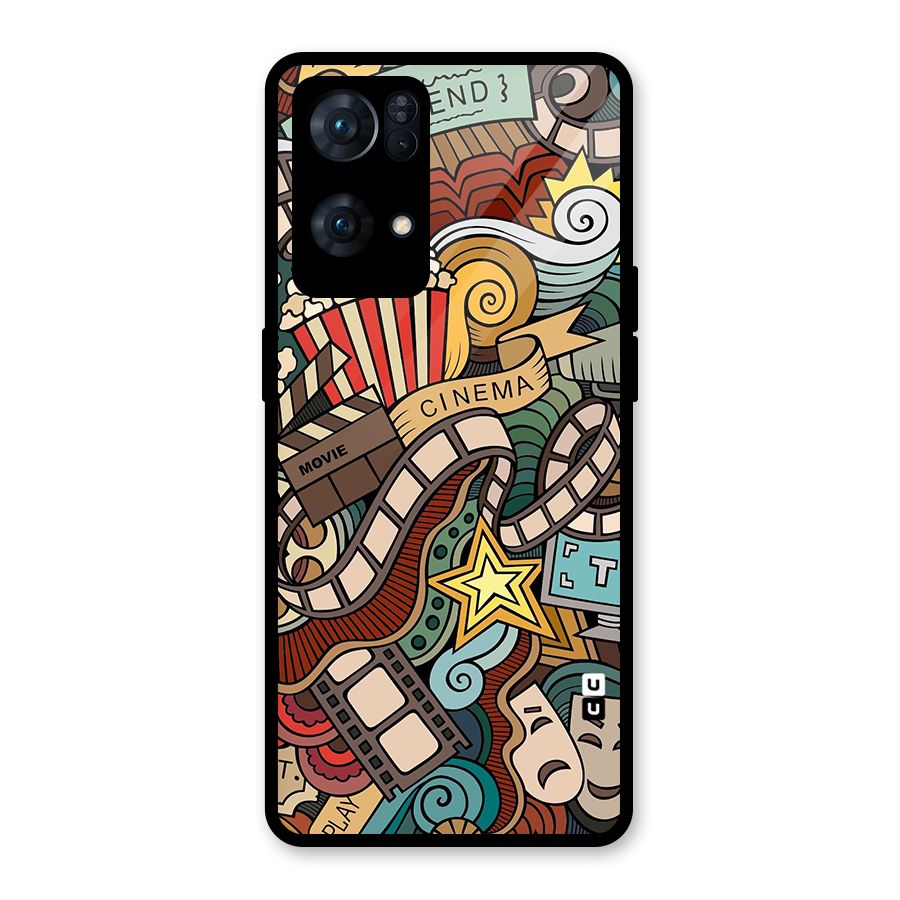 Retro Doodle Art Glass Back Case for Oppo Reno7 Pro 5G