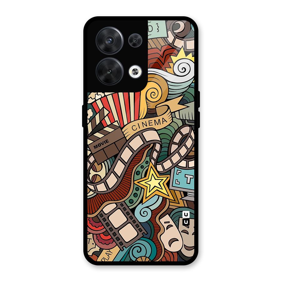 Retro Doodle Art Glass Back Case for Oppo Reno8 5G