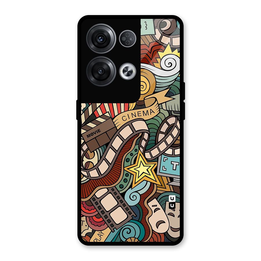 Retro Doodle Art Glass Back Case for Oppo Reno8 Pro 5G