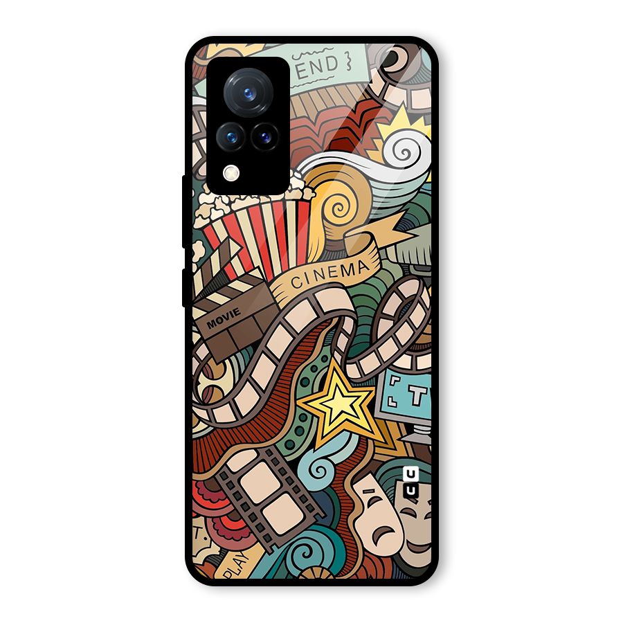 Retro Doodle Art Glass Back Case for Vivo V21 5G