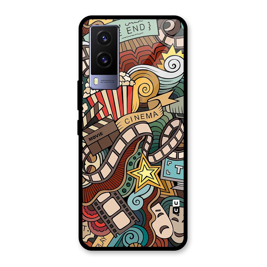Retro Doodle Art Glass Back Case for Vivo V21e 5G