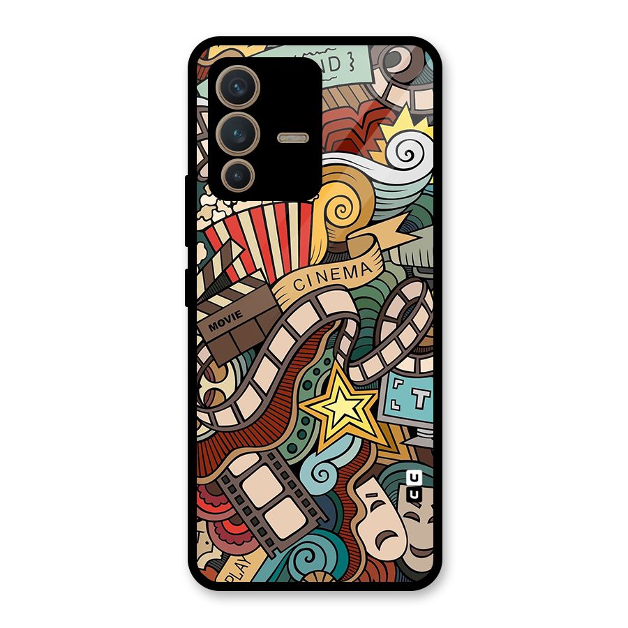 Retro Doodle Art Glass Back Case for Vivo V23 5G