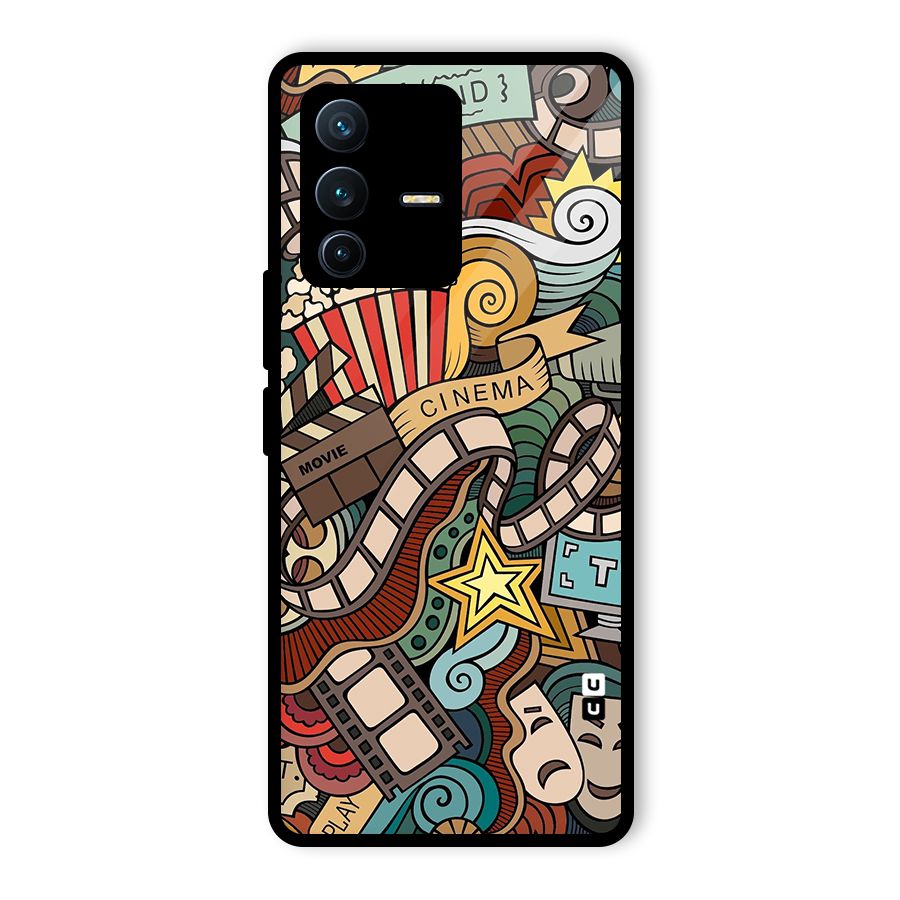 Retro Doodle Art Glass Back Case for Vivo V23 Pro