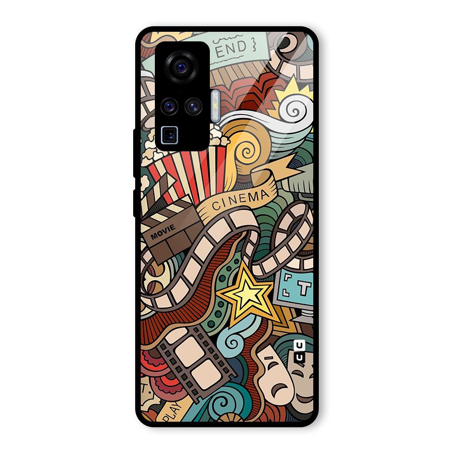 Retro Doodle Art Glass Back Case for Vivo X50 Pro