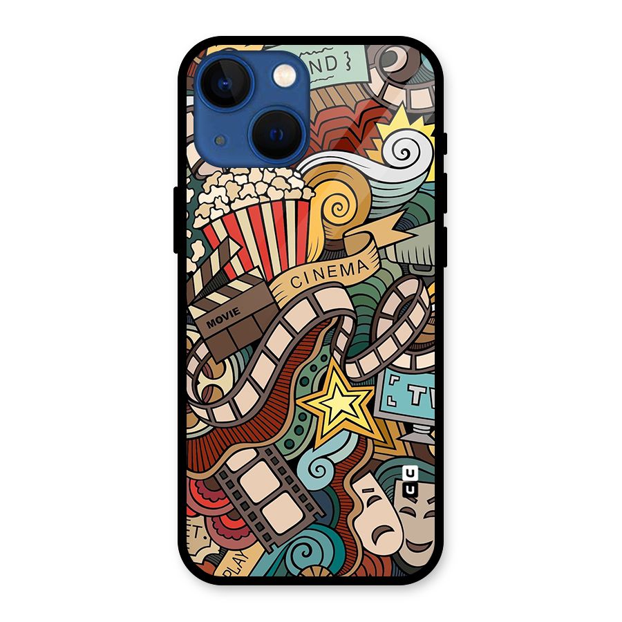Retro Doodle Art Glass Back Case for iPhone 13 Mini