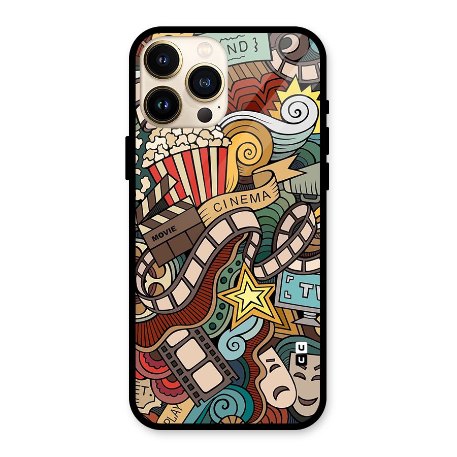 Retro Doodle Art Glass Back Case for iPhone 13 Pro Max