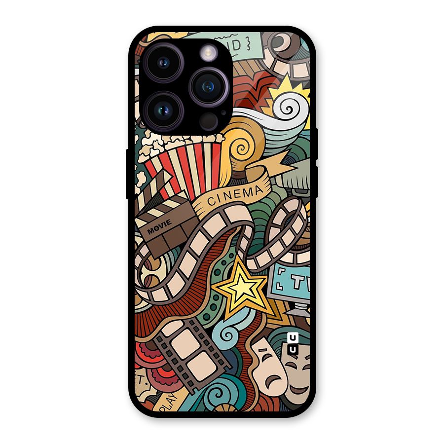 Retro Doodle Art Glass Back Case for iPhone 14 Pro Max