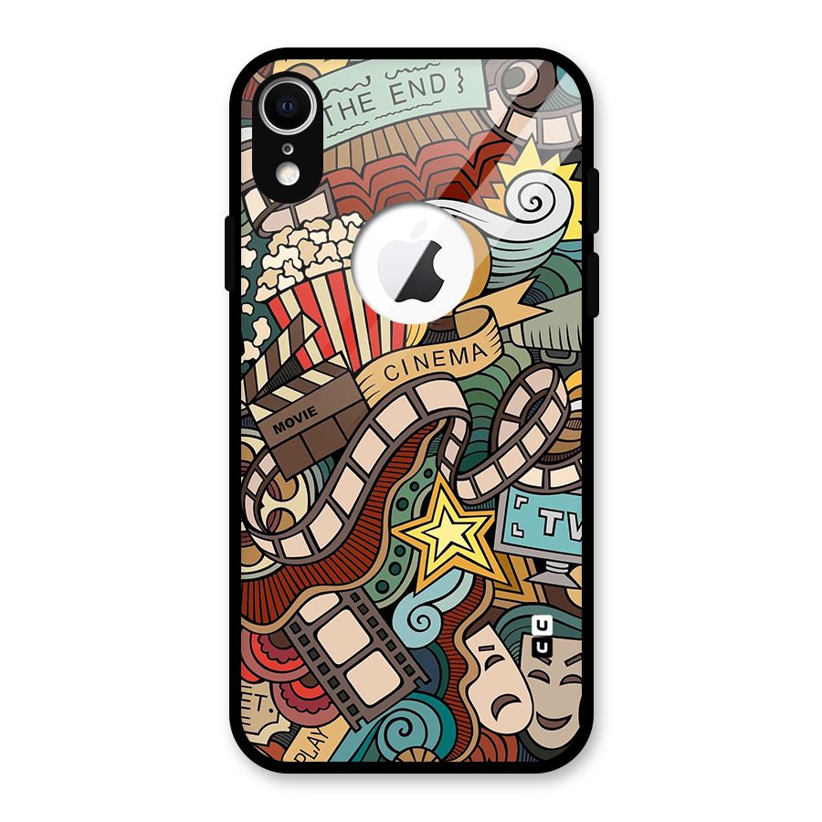 Retro Doodle Art Glass Back Case for iPhone XR Logo Cut