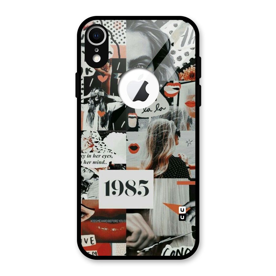 Retro Pattern Glass Back Case for iPhone XR Logo Cut