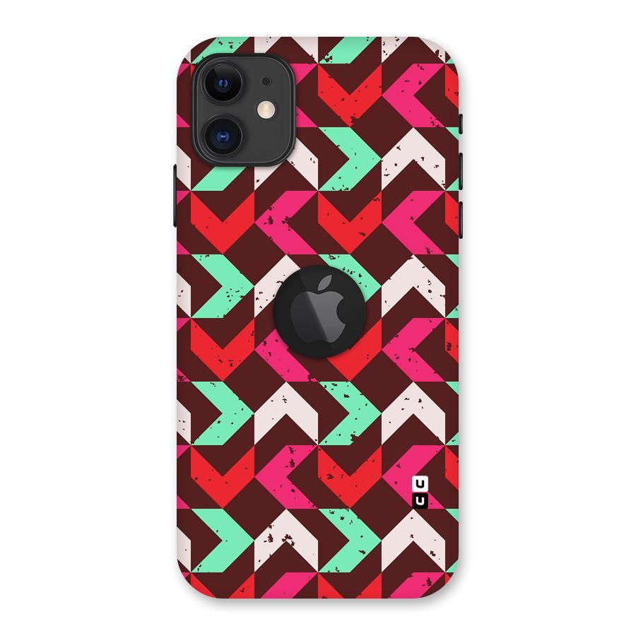Retro Red Pink Pattern Back Case for iPhone 11 Logo Cut