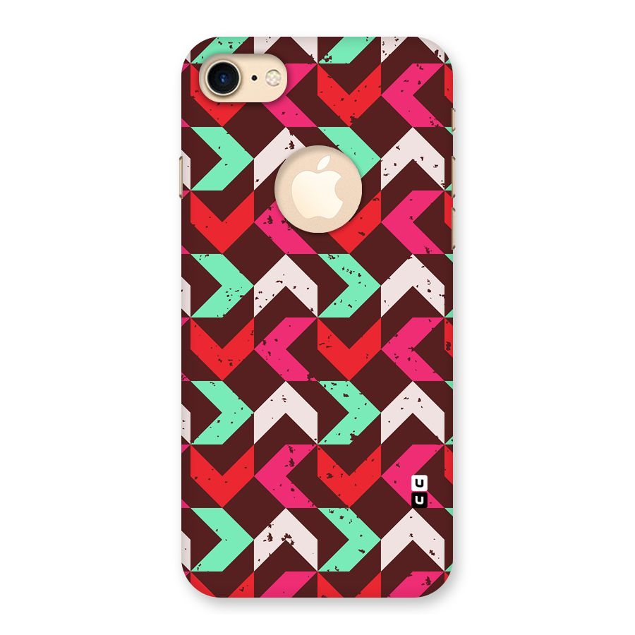 Retro Red Pink Pattern Back Case for iPhone 7 Logo Cut