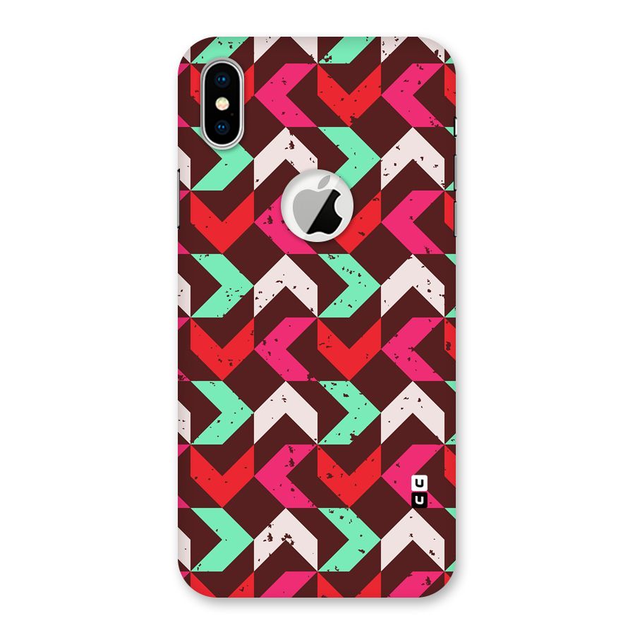 Retro Red Pink Pattern Back Case for iPhone XS Logo Cut