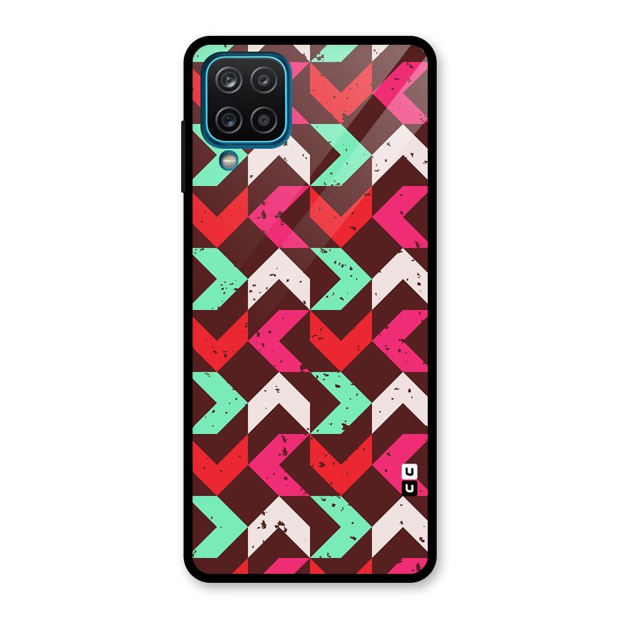 Retro Red Pink Pattern Glass Back Case for Galaxy A12