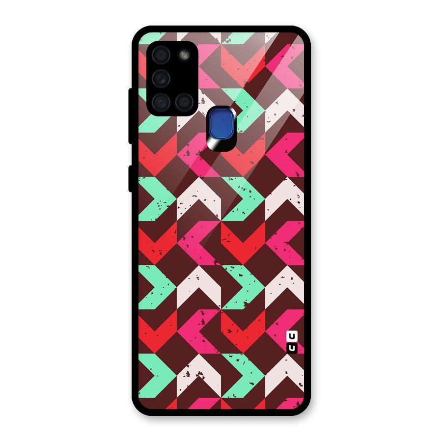 Retro Red Pink Pattern Glass Back Case for Galaxy A21s