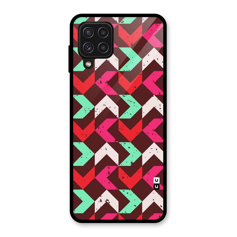Retro Red Pink Pattern Glass Back Case for Galaxy A22 4G
