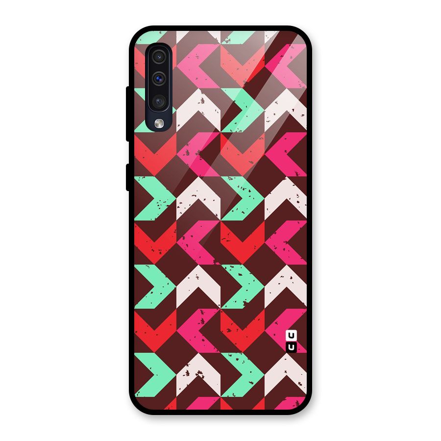 Retro Red Pink Pattern Glass Back Case for Galaxy A50s