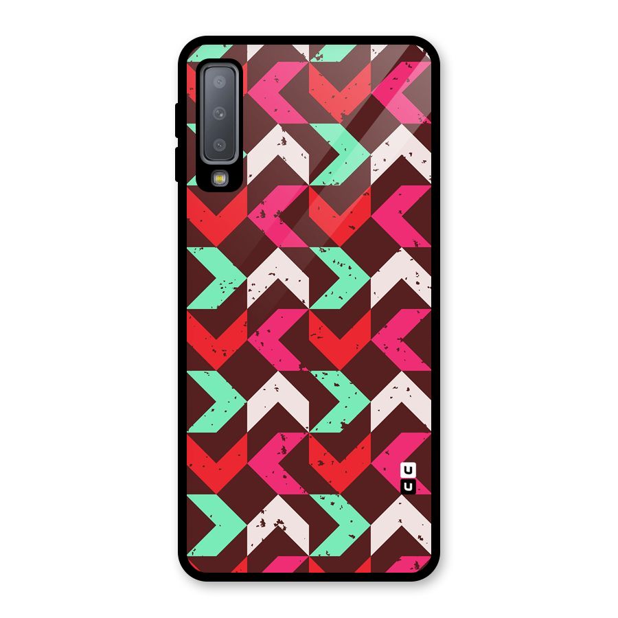 Retro Red Pink Pattern Glass Back Case for Galaxy A7 (2018)