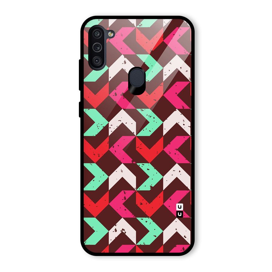 Retro Red Pink Pattern Glass Back Case for Galaxy M11