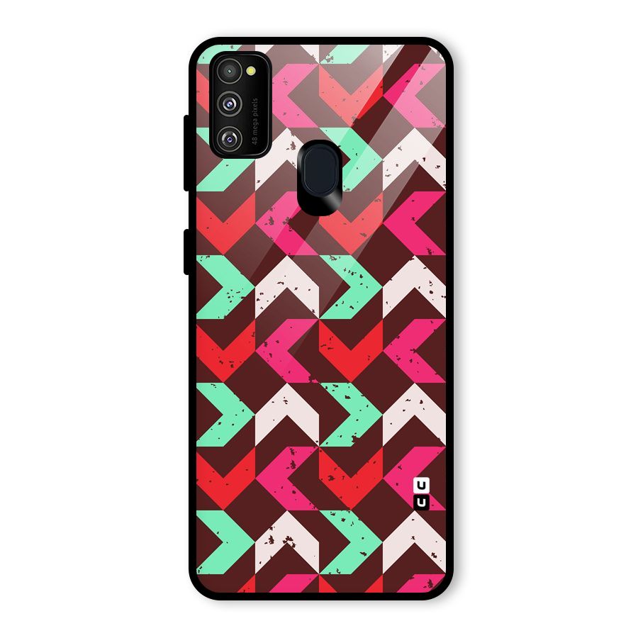 Retro Red Pink Pattern Glass Back Case for Galaxy M30s