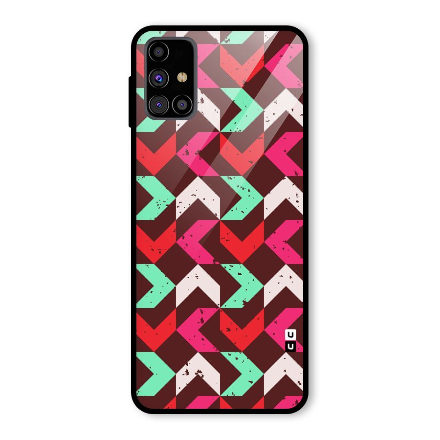 Retro Red Pink Pattern Glass Back Case for Galaxy M31s