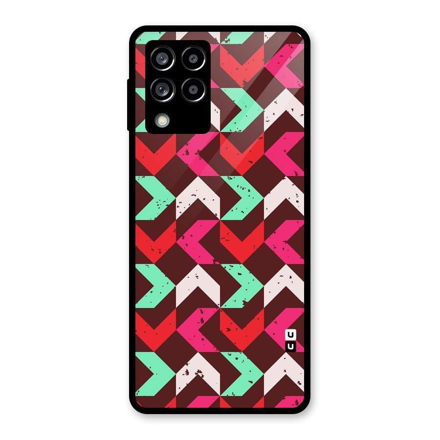 Retro Red Pink Pattern Glass Back Case for Galaxy M53 5G